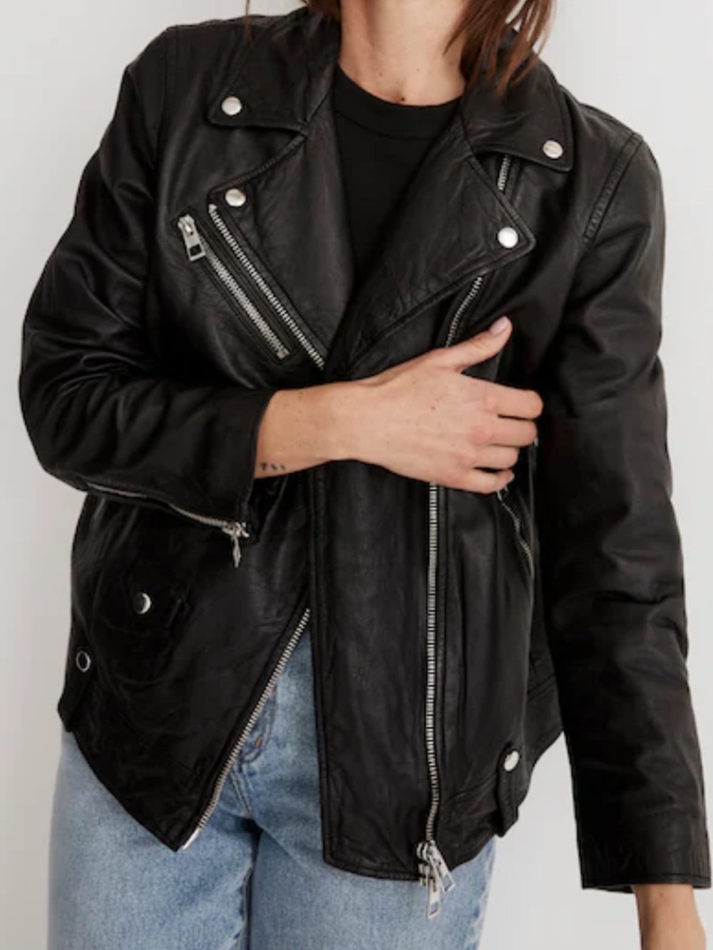 Madewell Washed Leather Oversized Motorcycle Jacket in black S NWOT
